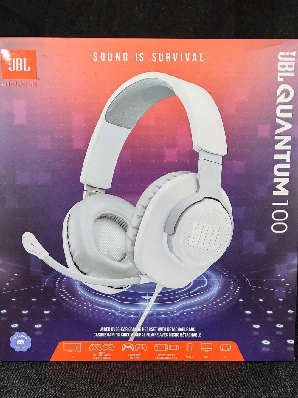 Jbl Quantum 100 Wired Over-ear Gaming Headphones With Detachable Mic White NEW!!